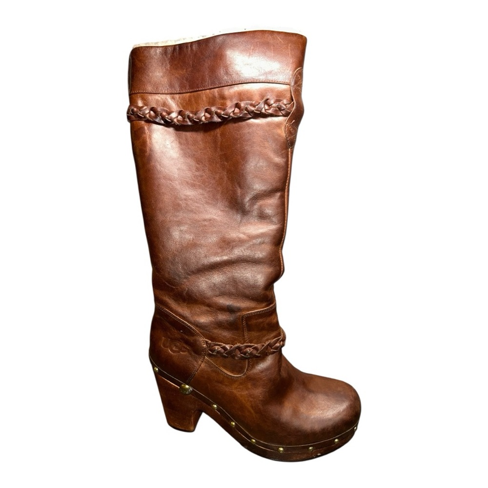 UGG Brown Heeled Boots with Braided Accent